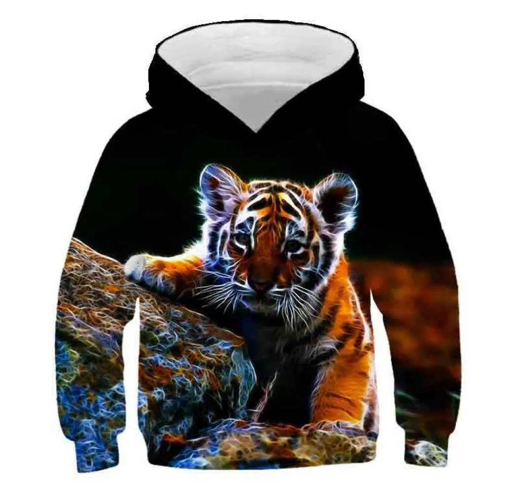 Fashion Cool Tiger Hoodies Boysgirls Thin 3D Sweatshirts With Hat Animal Print Tiger Hoodie Sweatshirt Kids Tracksuit Jackets Y203720715