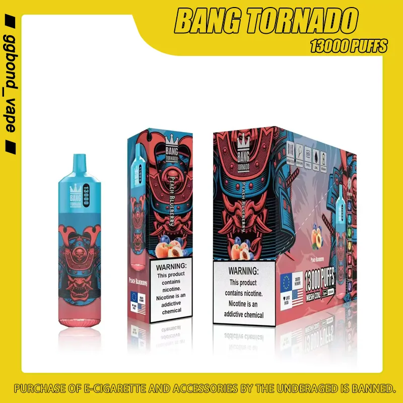 Äkta bang tornado 13000 puffs engångs cigaretter VAPE POD -enhet 650mAh 23 ml Prefilled Cartridge Stick 13000 Puffs 2%3%5%Botten kommer att avge ljus