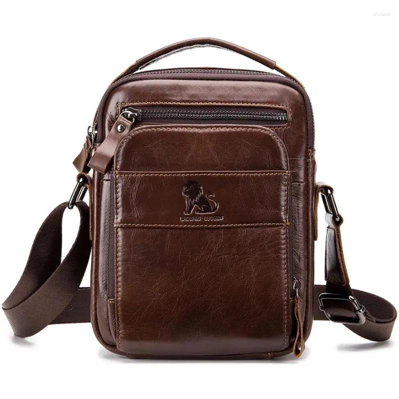 Saco de couro de vaca genuíno mensageiro sacos vintage crossbody para homens ombro masculino pequena aleta negócios bolsas de alça superior