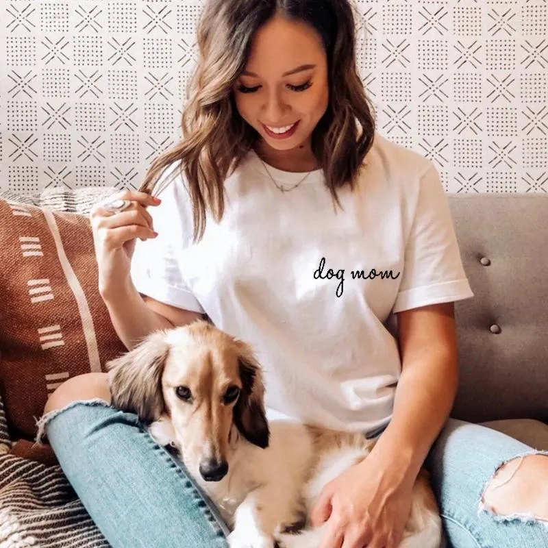 Женские футболки, хлопковая футболка с карманом для собаки и мамы, милая футболка в подарок для мамы, забавная женская футболка с короткими рукавами для любителей домашних животных, футболка
