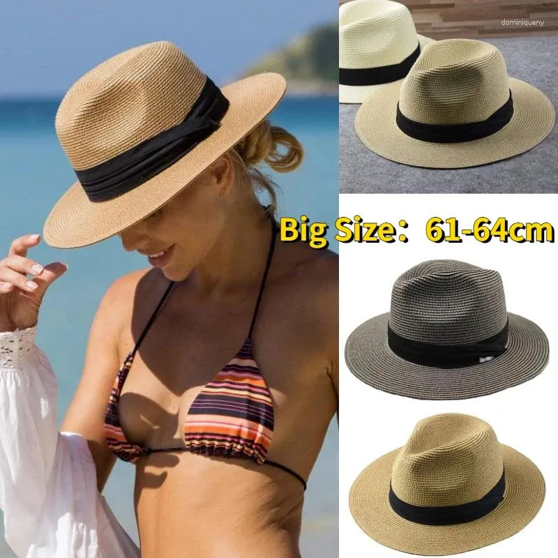 Berety Wielki rozmiar 61-64 cm Panama Sun Hats Men Beach Wide Grzech Straw Hat Lady Plus Fedora 55-57cm 58-60 cm