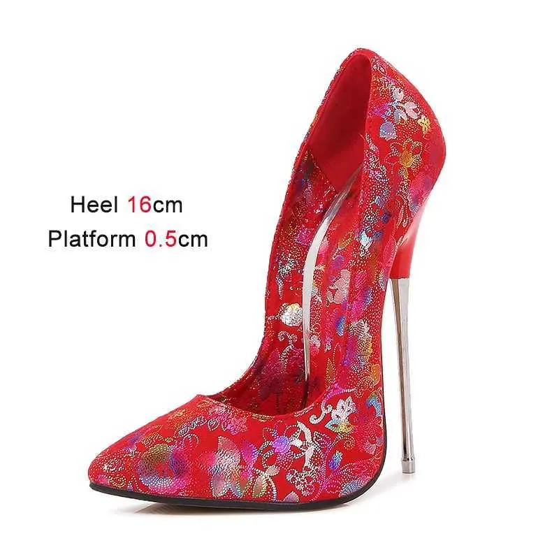 Dress Shoes Europeand And American Nightclubs Metal Heels Pumps Illusory Color Print Womens Large Size Pointed Toe High 16CM1LM6 H240321
