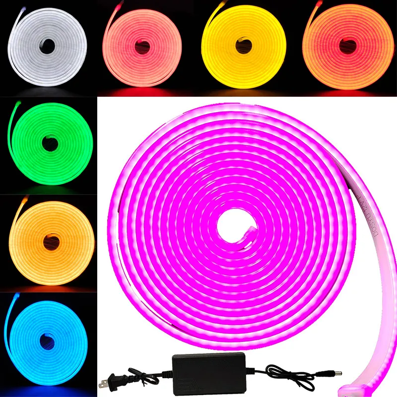 NEON LED Strip Strip Silicone مرن مجموعة 5M 600 مصابيح مضمّنة شريط إضاءة خطي مقاوم للماء للداخلية في الداخل ديكور