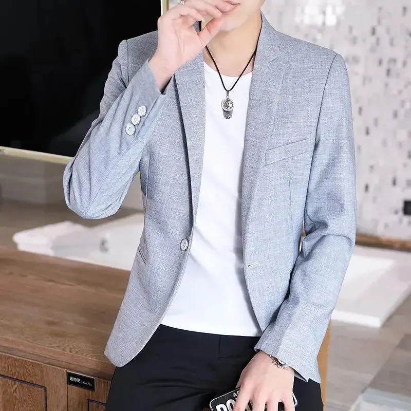 Boutique Mens Fashion Business Korean version Bekväm gentleman Elegant fast färg British Style Casual Slim Dress Blazer 240318