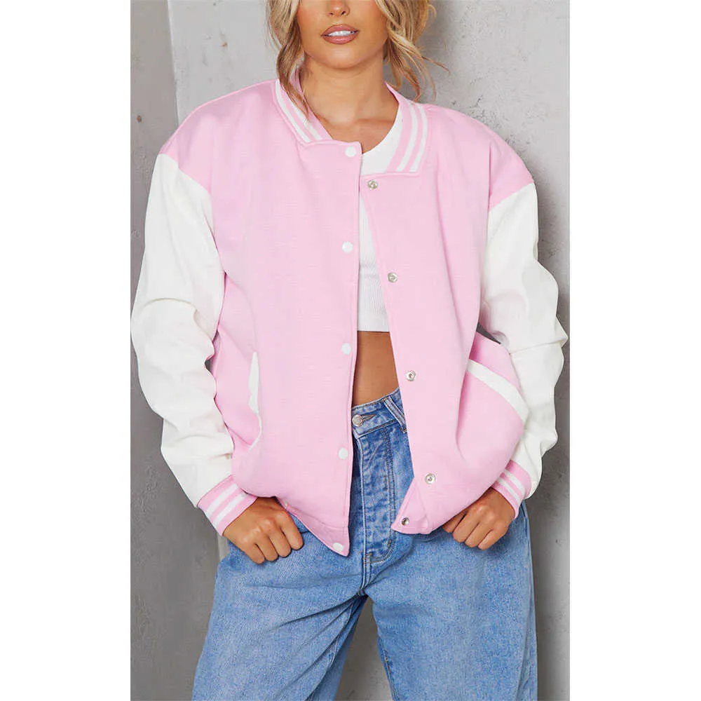 Fashion Pink Letter Jacket Pink Varsity Jacket Women Fashion