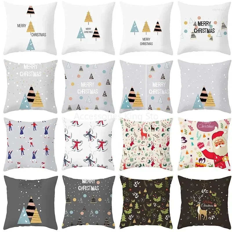 Pillow 40/45/50/60cm Merry Christmas Santa Claus Printed Cover For Home Living Room Sofa Decoration Square Pillowcase