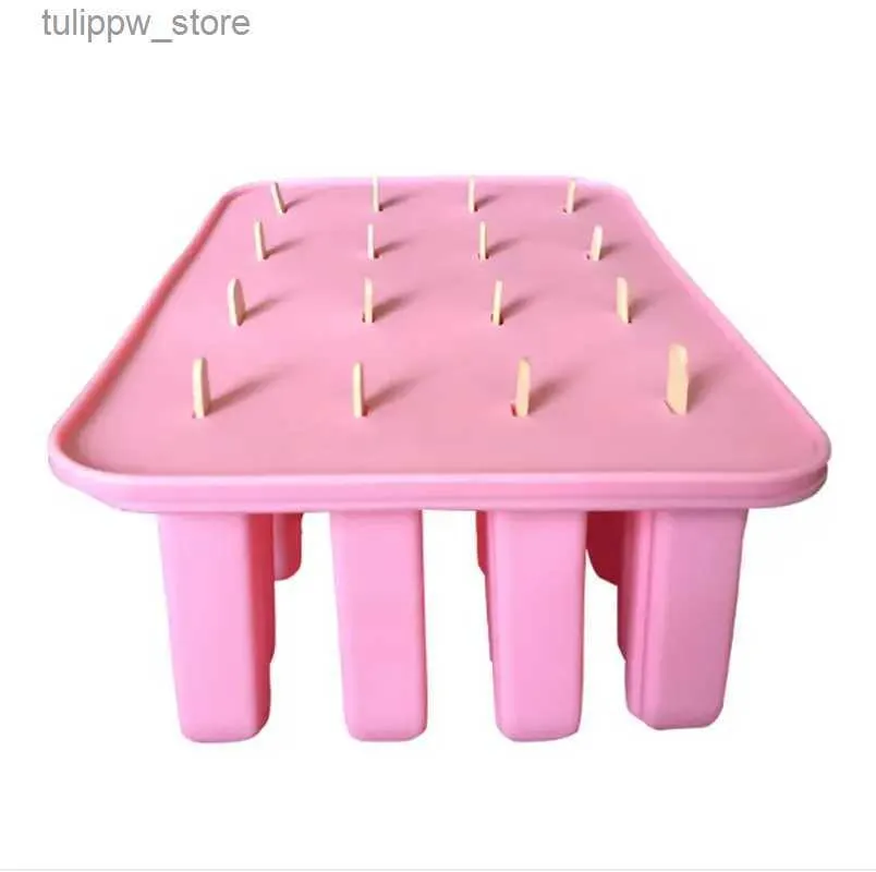 Strumenti per gelato Nuovo stile (1 set / lotto) Stampo per ghiaccioli in silicone 16 Stampo per gelato a forma di cubo rettangolare con coperchio Spedizione gratuita Bakeware L240319