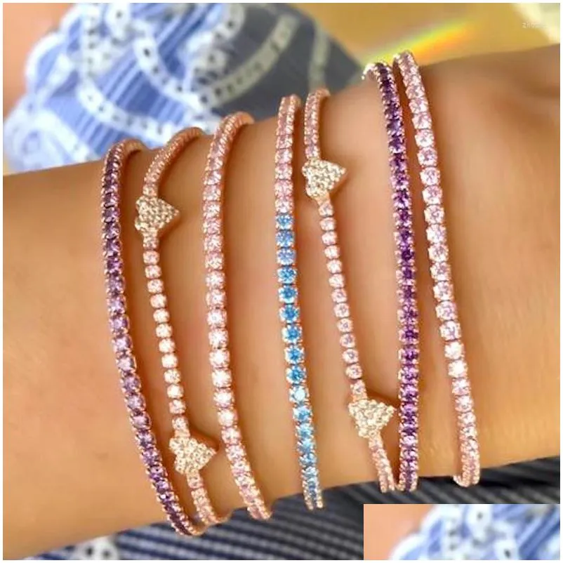 Bangle minimal delikat smycken vit lila rosa tunna tennis cz kedja pastell colorf elegance kvinnor guldfylld älskares gåva armband dhqk3