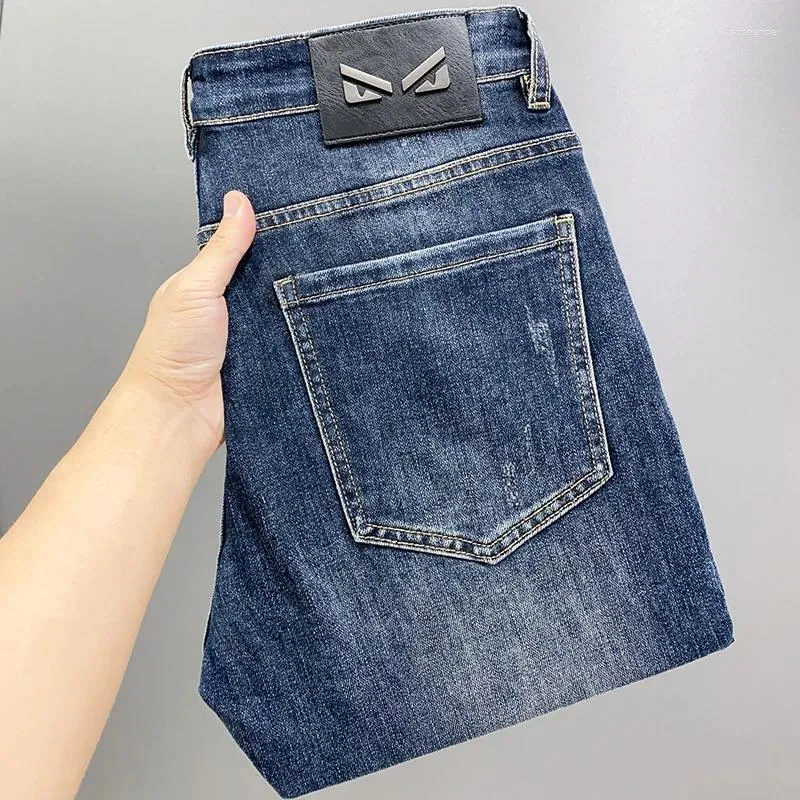 Jeans da uomo 2024 in pile gamba dritta regolare lavaggio elasticizzato retrò pantaloni di jeans spessi blu casual di fascia alta all-in-one