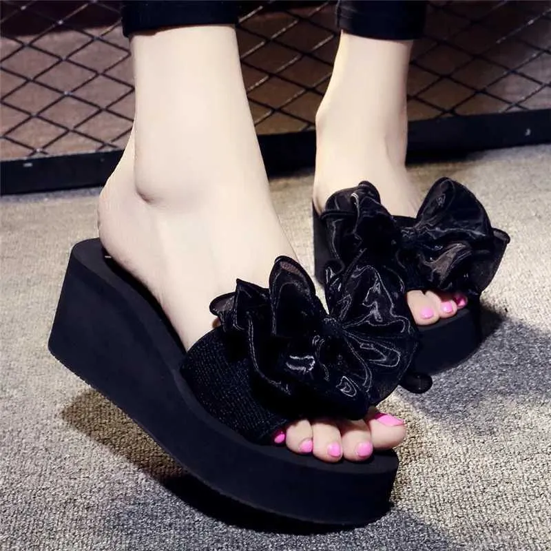 Slippers Wedges Platform Flip Flops for Woman Bohemian Style Summer Slipper with Bow Large Size Womens Footwear Chaussure Femm01VUKL H24032283XI H240322