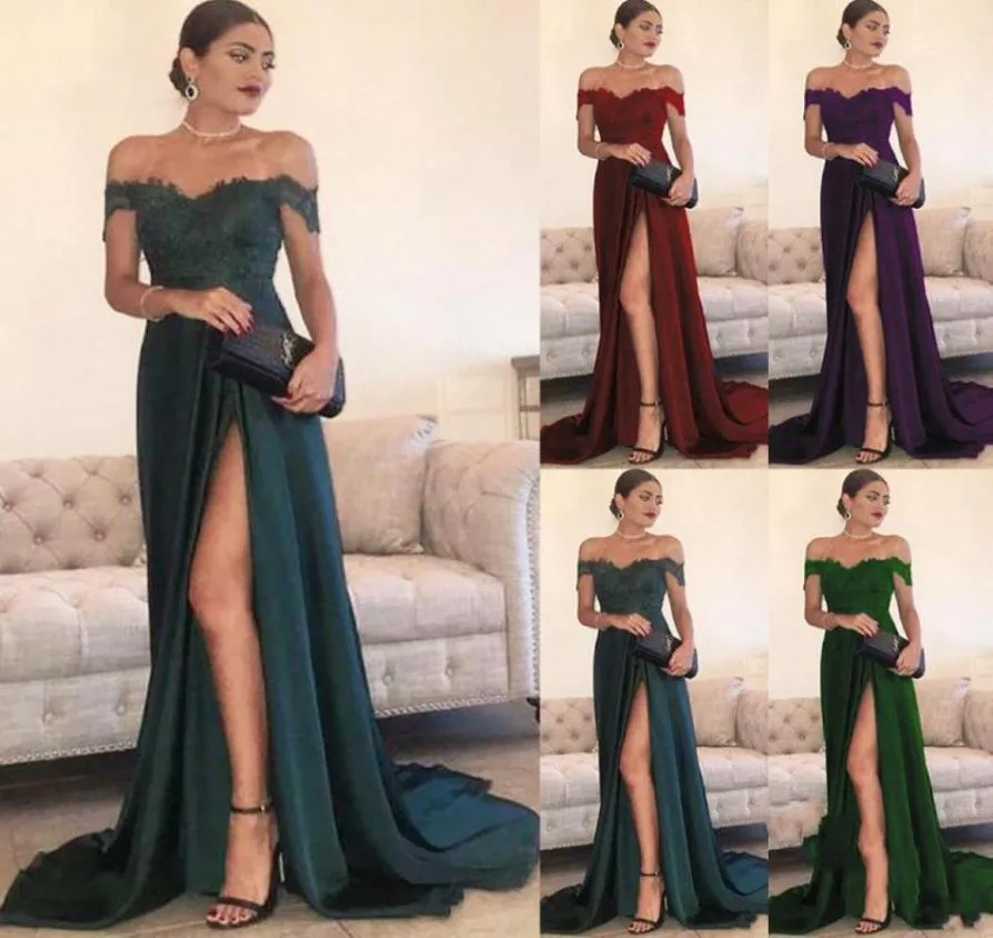 2020 sexy laço ombro vermelho vestidos de dama de honra lado dividido fora dos apliques vestido de convidado de casamento barato dama de honra vestidos 66136455526485