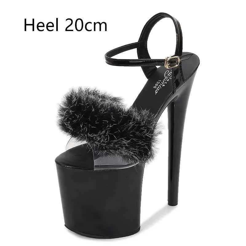 Klänningskor Walking Show Artifact Model High Heels 17cm 20cm Fur Woman Sandaler PU Summer Sexig Platform Nightclub Party Wedding H240321L3X6U1UY