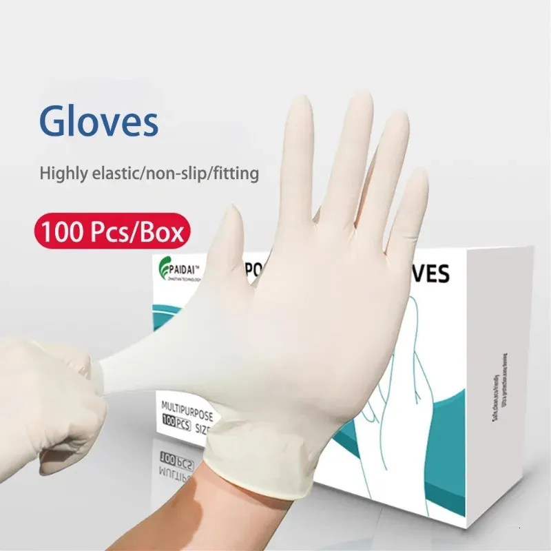 100 PCS Latex Gloves Exam Faction Activable Shiceer Shiceporatory Posited Moice Cleaning 240314