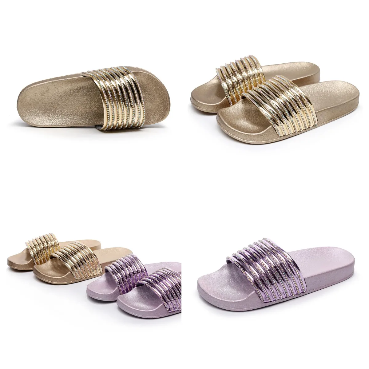 nuove pantofole artigianali estive da donna con viso luminoso Pantofole rinfrescanti scintillanti sandali con fondo piatto GAI brillante lusso diamante moda taglia 36-41