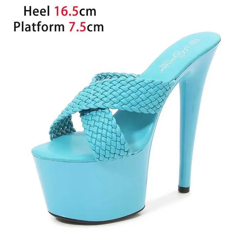 Dress Shoes 16.5CM Super High Heels Women New Gladiator Thick Platform Sandals Fashion Nightclub Female Summer Weave Slides Slippers H2403218LAGT0LU