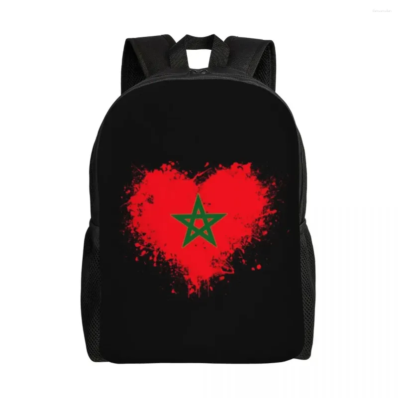 Sac à dos 3d imprimé drapeau marocain coeur de MOOROH MOROCAN PATORIQUE COLLOGE SCALS DE VOYAGE FEMMES MEN MEN BOOKBAG FITS 15 pouces ordinateur portable