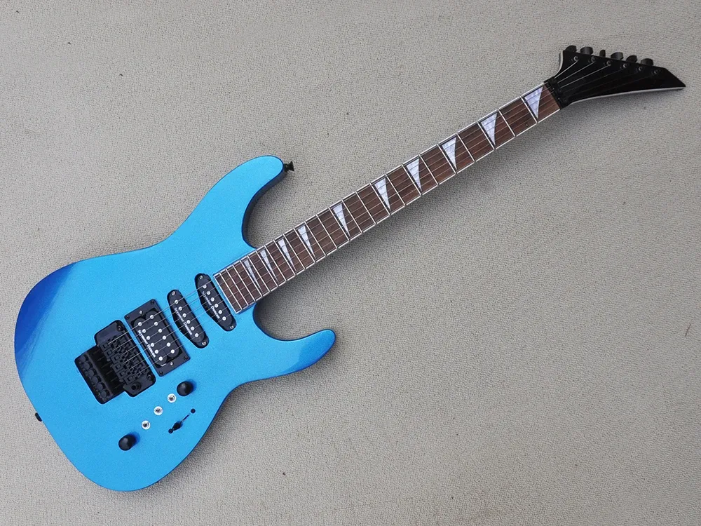 Guitar Metallic Blue Electric Gitara z tremolo, fretboard z drzewa różanego z 24 progami, dostosuj dostępny logo/kolor