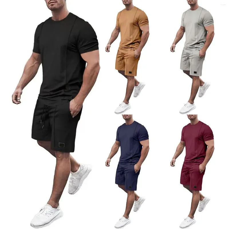 Men's Tracksuits Summer Breathable Two Piece Crew Neck T Shirt Top Shorts Set Punjabi Suit For Men My Bling Tuxedo Tie