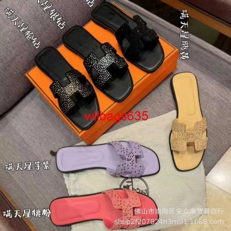 Sandálias de couro Oran Shons Flippers HB Hot Saling Sky Star Water Diamond Slippers for Women 2024 High Edition Precision Packaging Candy Color Have Logo JTP1