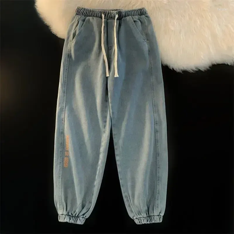 Мужские джинсы с принтом для мужчин, укороченные мужские ковбойские брюки, черные шаровары, комплектованные, в готическом стиле, обычные мешковатые брюки 2024, корейский осенний тренд Xs