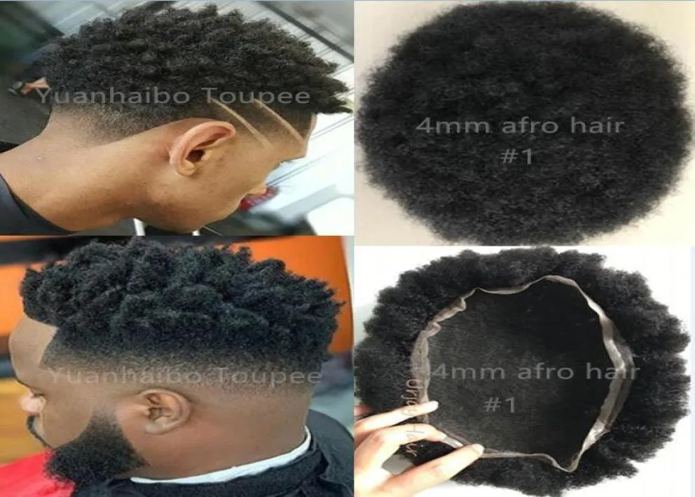 Mens Wig 4mm Afro Kinky Curl Full Lace Toupee Unit Indian Virgin Remy Human Hair Presential for Black Men Express Delivery764815