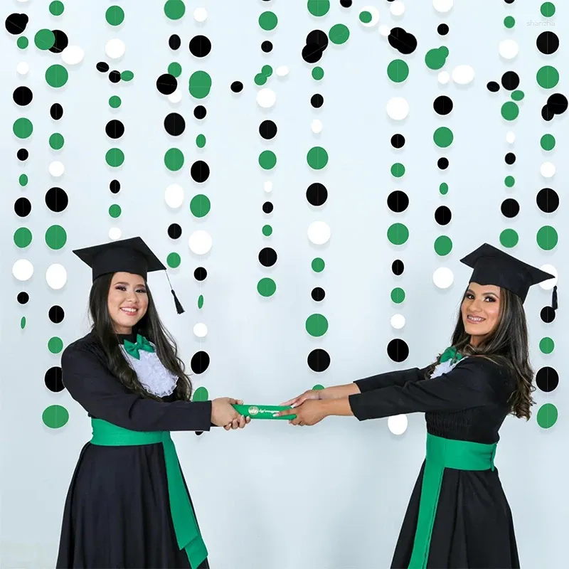 Party Decoration Black Green Graduation Spring Decorations Polka prickar Garland hängande papperscirkelströmare för brudduschartiklar