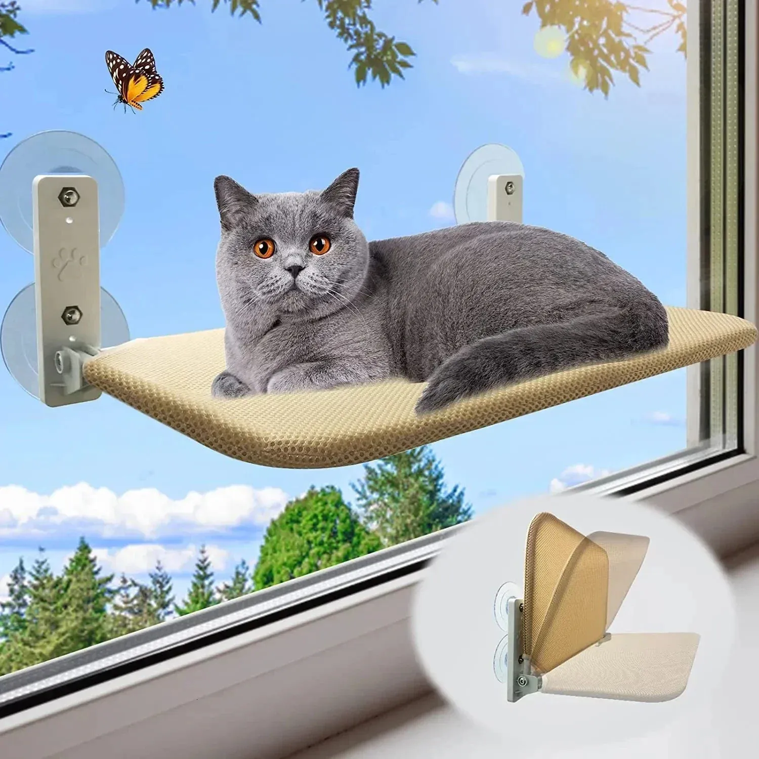 1 Stück faltbare Katzenhängematte für Fenster, atmungsaktives Tuch, Fensterbank, Bett, Kapazität von 10 kg, Streuzubehör, Zubehör 240304