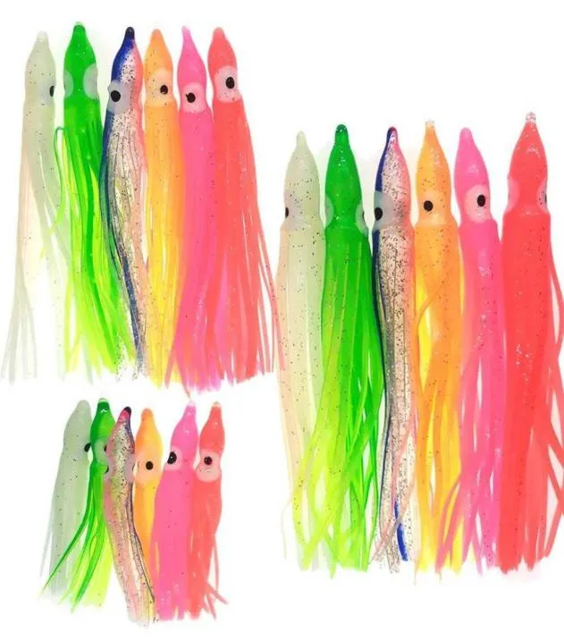 50 stuks Zachte Lokken Rubber Inktvis Rokken Octopus Zoutwater Visaas Tonijn Zeilvis Baits Mix Kleuren Fit voor Crank Hook 2106225449059