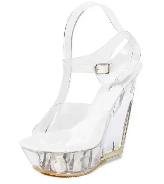 Klänningskor 2019 Nya damer Sandaler High Heel 14cm PVC Transparent Stiletto Summer Wedge Female Party Women H24032501