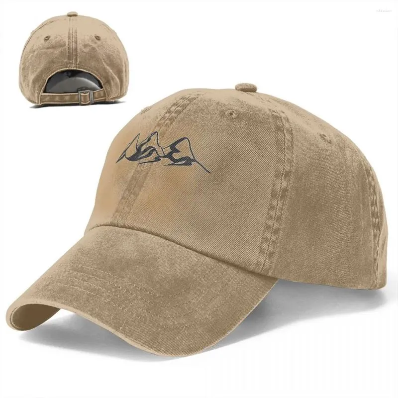 Boll Caps Mountain Outline Washed Baseball Cap Vector Art Streetwear Trucker Hat Summer Men Women Outdoor Design