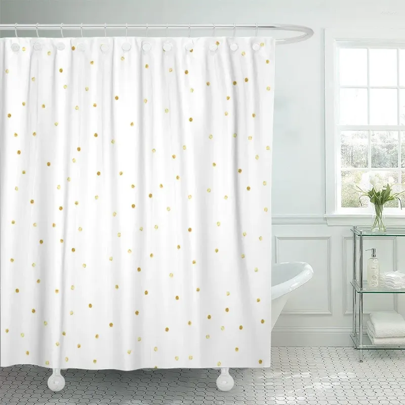 Shower Curtains Watercolor Circle Confetti Gold Polka Dots Yellow Round White Curtain Waterproof 60 X 72 Inches Set With Hooks