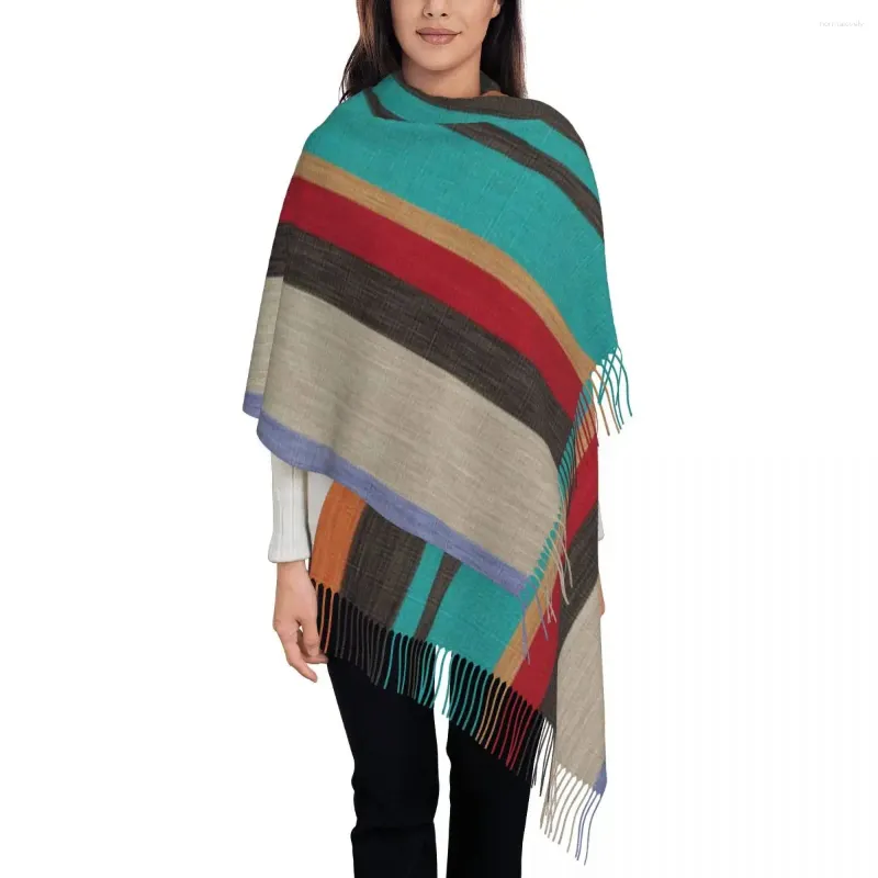 Scarves Colorful Bohemian Fabric Stripes Texture Tassel Scarf Women Soft Geometric Lines Shawl Wrap Lady Winter