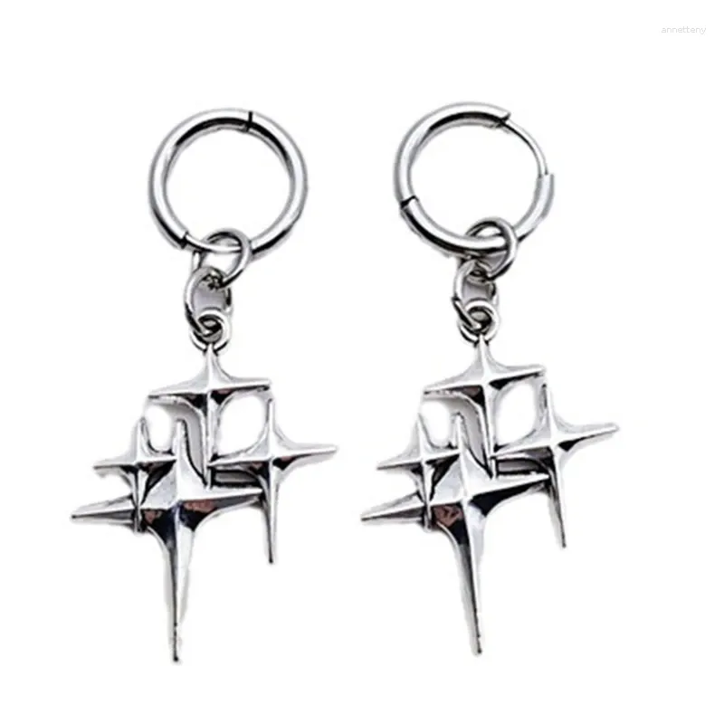 Hoop Earrings Stylish Four-Pointed Star Fashionable Ear Cuffs Unique Adornments Punk Women Men Elegant