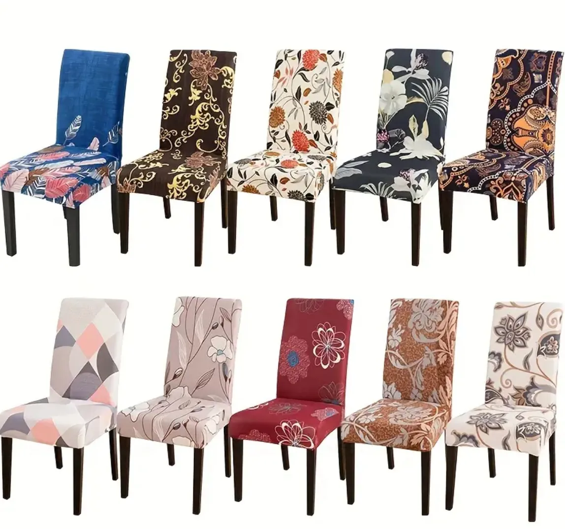Conjunto de capa de cadeira variada de 4 peças – Capas de assento extensíveis elegantes para cadeiras de sala de jantar, designs elegantes florais e estampados