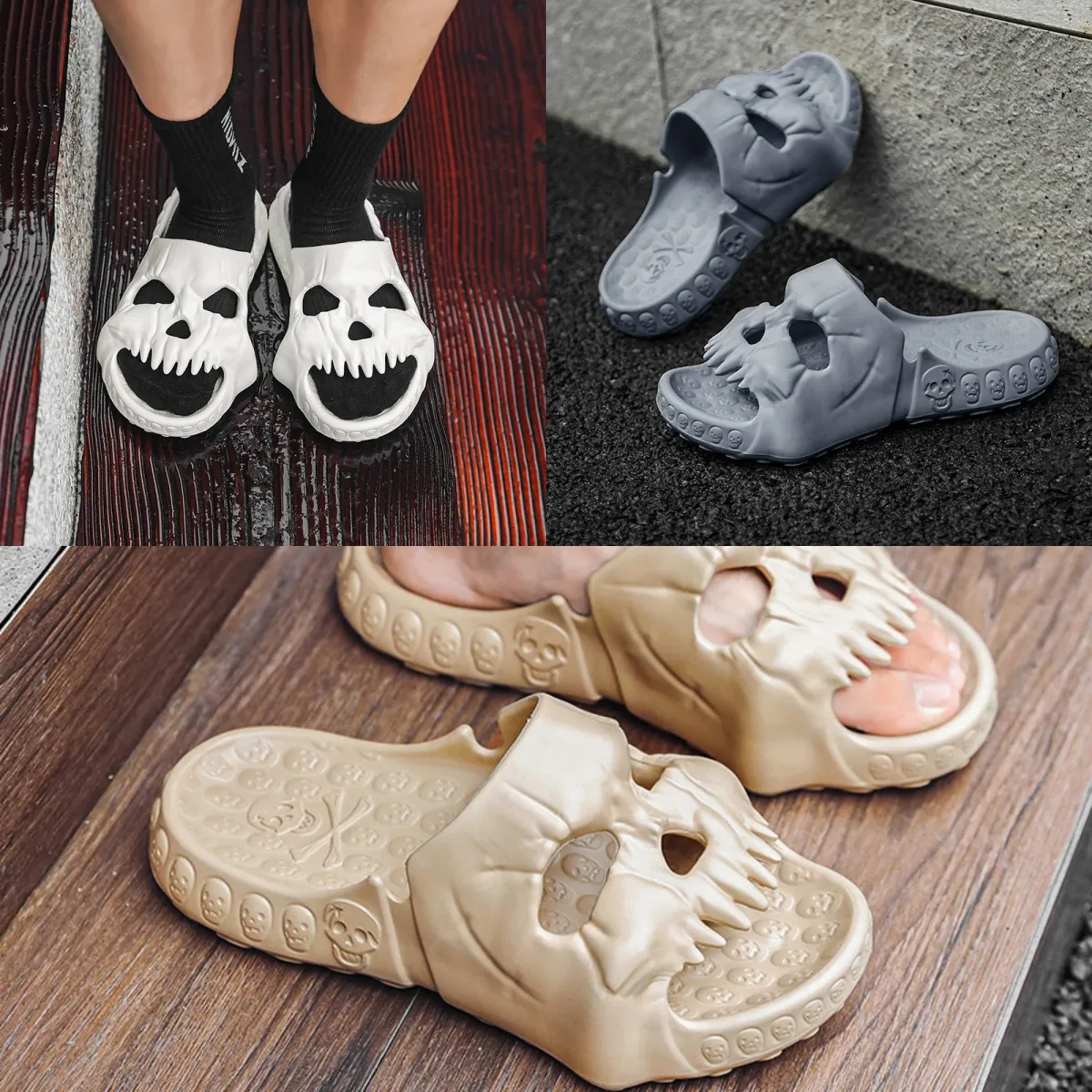 2024 Populära positiva Eva -skor Skull Fötter Tjock Sole Sandals Black Summer Beach Men's Shoes Toe Wrap Breattable tofflor Gai