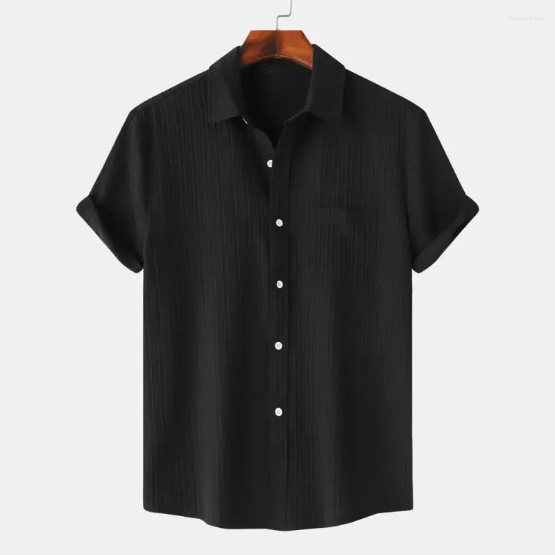 Camisas casuais masculinas camisa de cor sólida respirável verão com botões de bolso no peito macio solto ajuste manga curta topo para diário