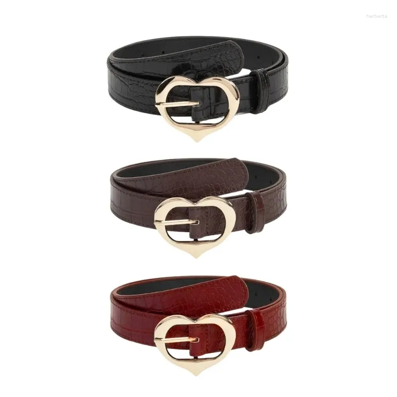 Belts Simple Adult Waist Belt With Adjustable Unique Heart Buckle Waistband PU For Rock Fan Wear Resistant