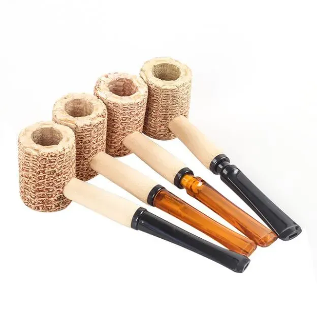 Corn Cob Pipe Disponible Natural Corncob Herb Tobacco Hammer Spoon Cigarett Filter Pipes Tools Tillbehör 145mm Längd ZZ