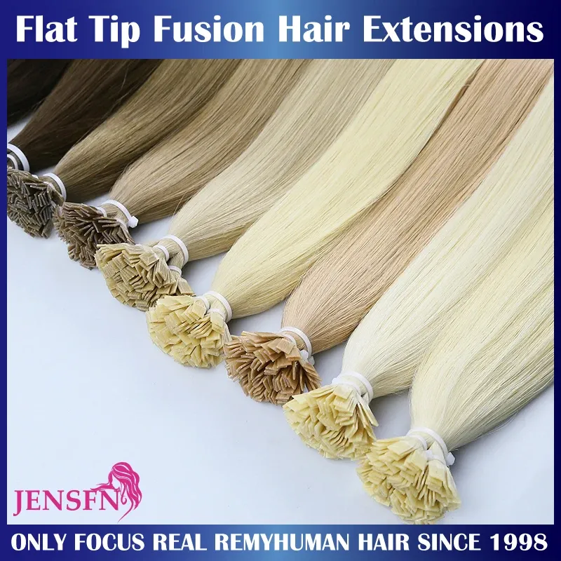 Estensioni JENSFN Straight Fusion Punta Piatta Estensioni dei capelli umani 16 "26" Pollici 1 g/filo 100 pz/set Estensioni dei capelli naturali Capsula di cheratina