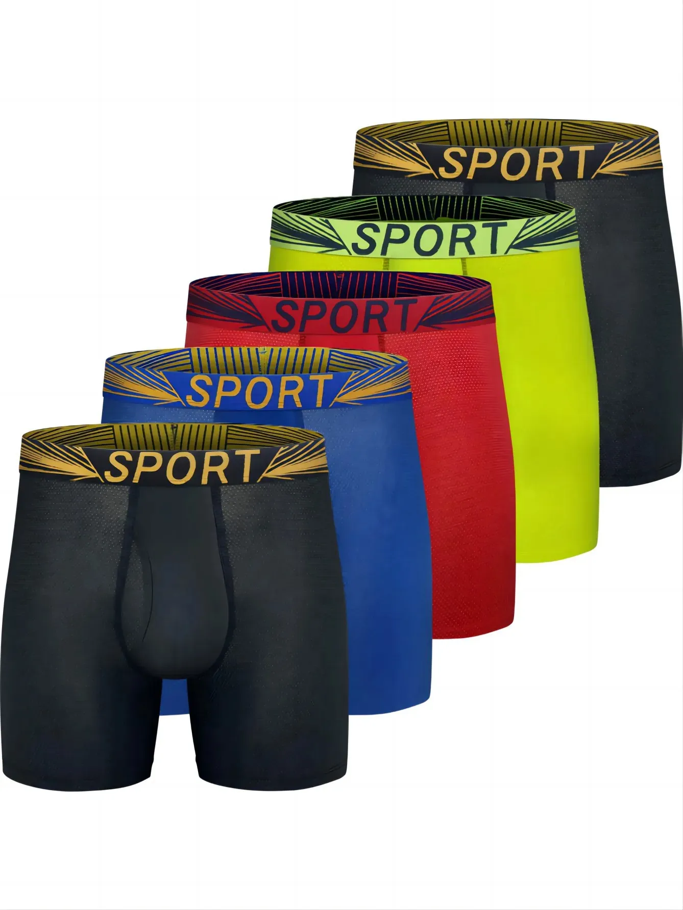 5 pièces hommes Boxer slips maille tricot séchage rapide Sport Polyester Boxer slips pas de remontée 6 sous-vêtements avec mouche pour hommes Pack 240309