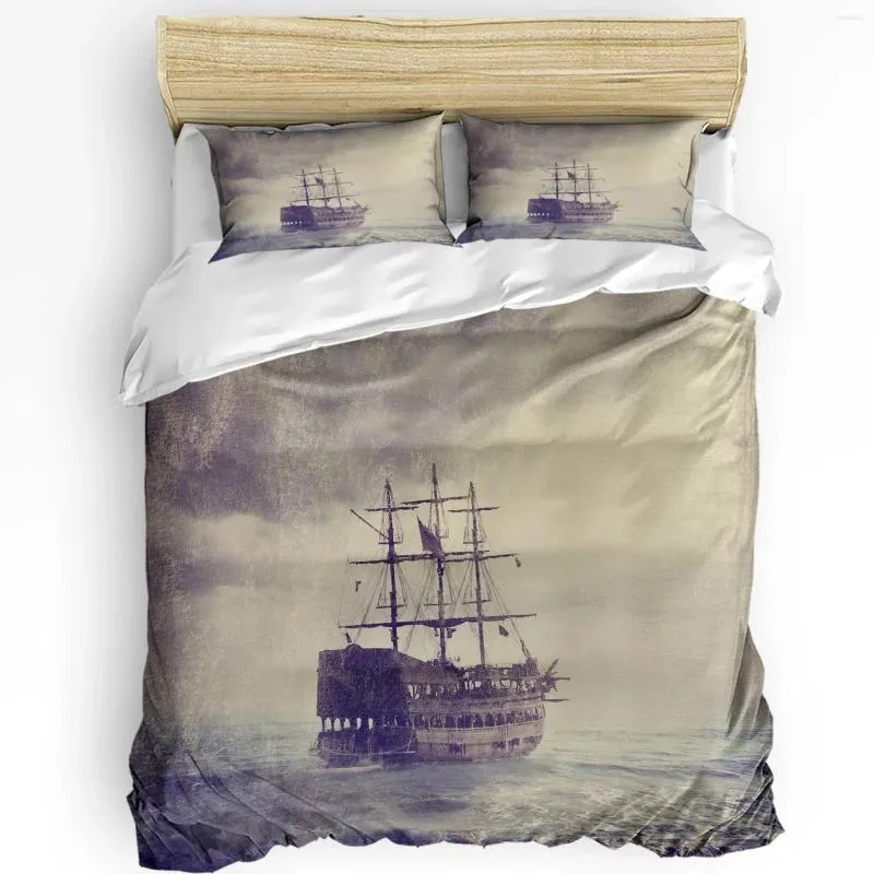 Ensembles de literie Nautique Vintage Style Espagnol Galleon 3pcs Ensemble pour chambre à coucher lit double maison textile housse de couette taie d'oreiller