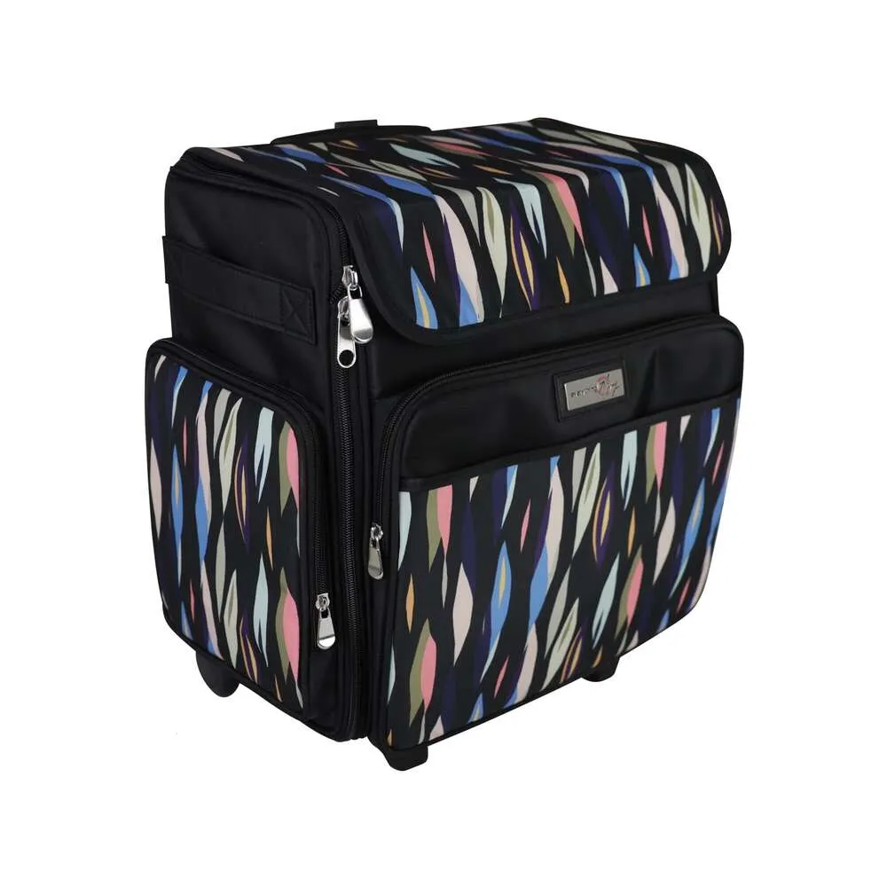 Everything Mary Rolling Craft Bag, Black Abstract Stripes Papercraft Tote with Wheels Scrapbook Art Storage Organizer Case IRIS Boxes, Supplies Accessories -