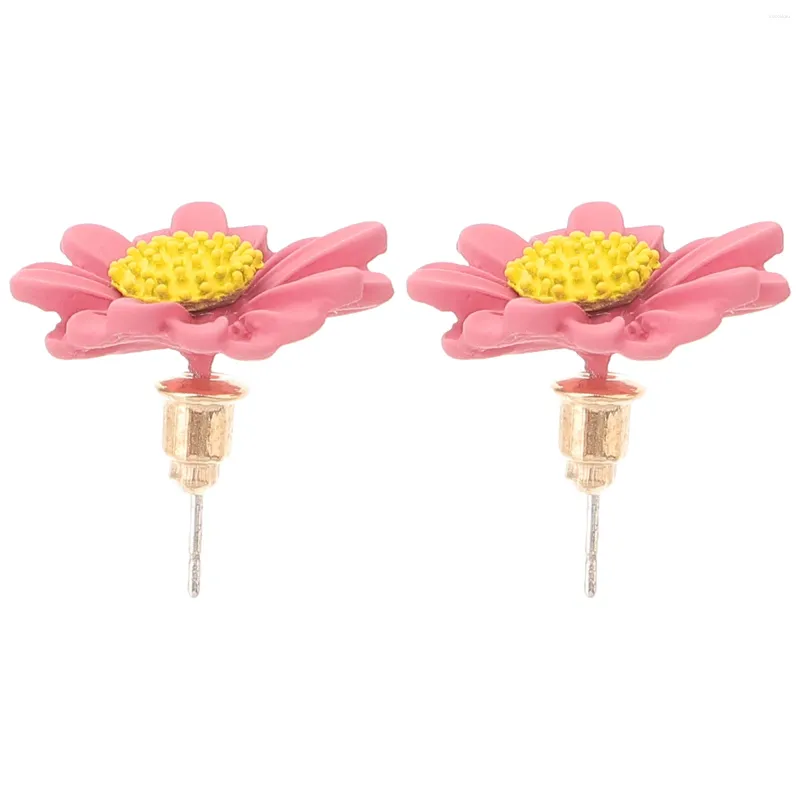 Stud Earrings Needle Earring Daisy Flower Ear Creative Jewelry Fashion Ring For Woman Girl Lady (Pink)