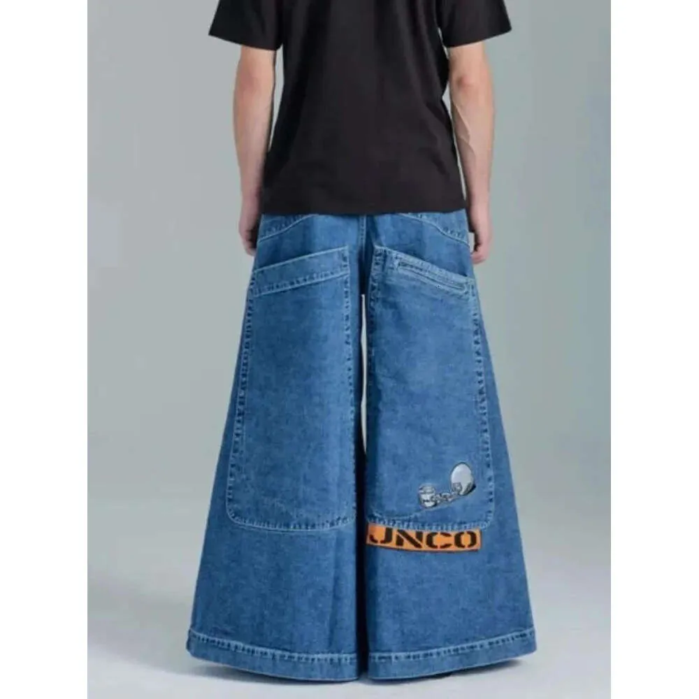 Erkek kot jnco baggy y2k erkek hip hop cepleri mavi vintage denim pantolonlar harajuku gotik geniş pantolon kaykay kış01 380