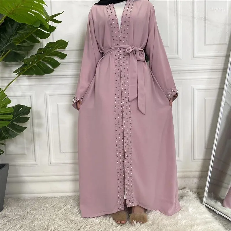 Ethnische Kleidung Eid Winter Offene Abayas für muslimische Frauen Dubai Abaya Kimono Einfache Perlenstickerei Türkisches Hijab-Kleid Islamische Saudi-Kaftan-Robe