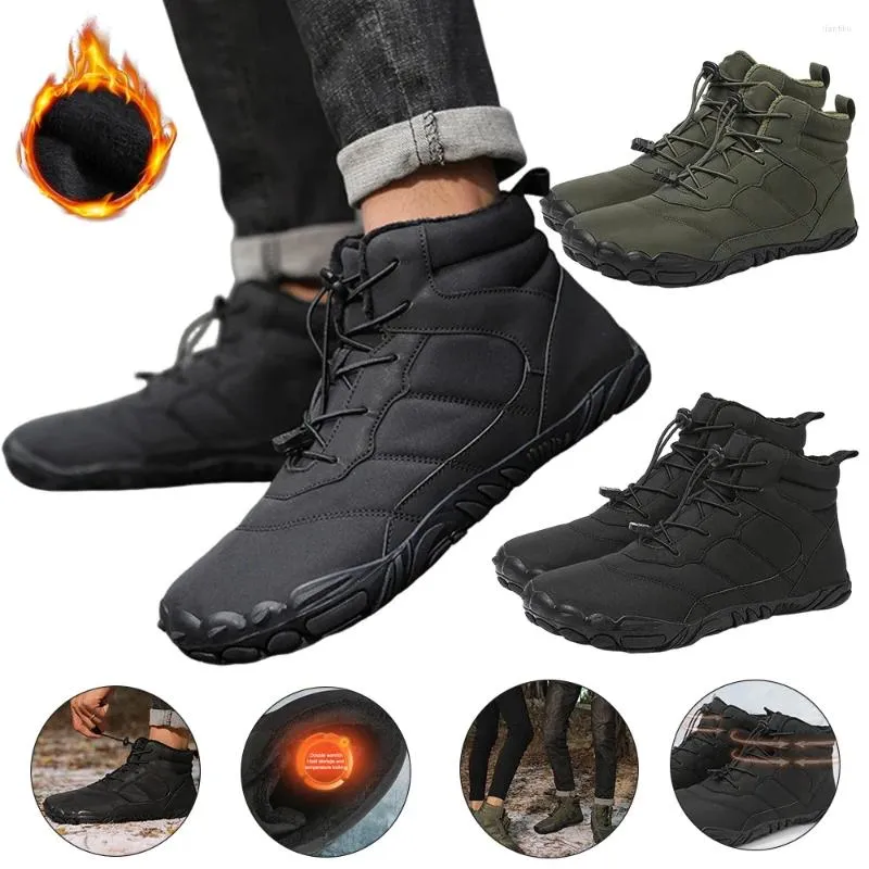 Chaussures de marche hommes neige pieds nus décontracté antidérapant travail en plein air Plus doublure chaude fourrure bottines pour temps froid