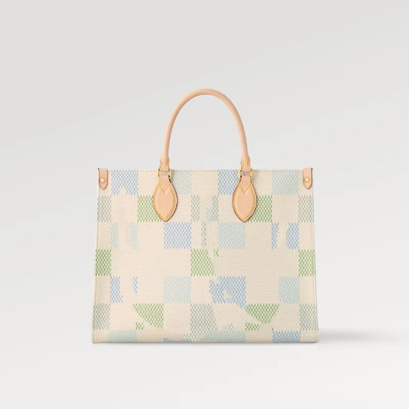 Explosion Women's N40518 On the Totes Go Damier Giant Mm D15 Handväskor Tygväska Canvas Charmiga två topphandtag Naturliga längre remmar Väskor Stora vardagliga pistaschio