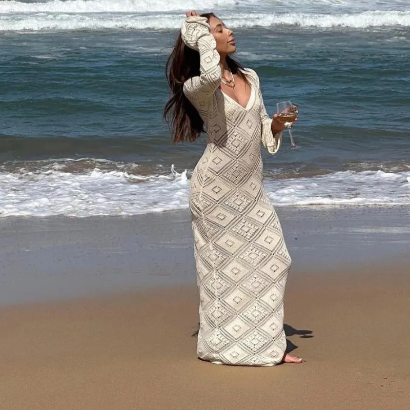 Canwedance Summer Beach Dress Flare Sleeve Hollow out Sexy Cover Ups Cotton Vication Bikini 의상 수영복