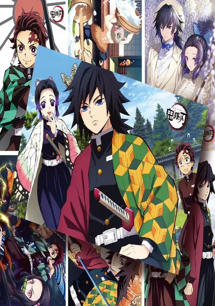 Kimetsu No Yaiba affiche Anime périphérique poêle porte Tanjirou poêle porte Nezuko carte de voeux autocollant 2706068