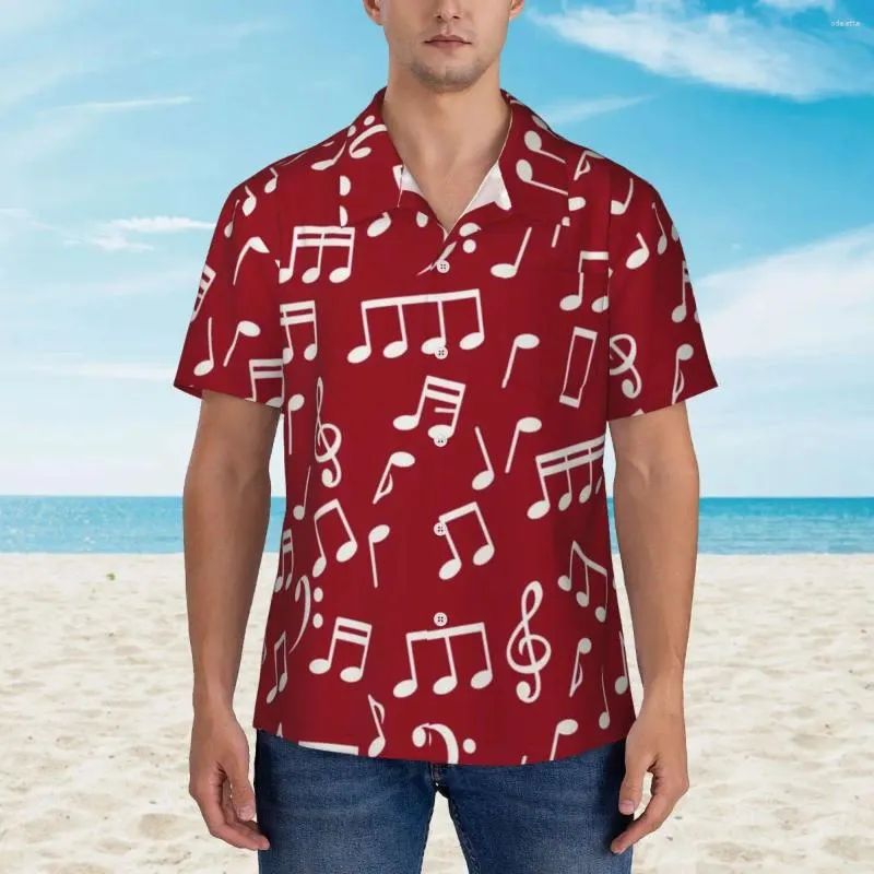 Herren-Freizeithemden, weißes Musiknoten-Hemd, Musiker, Vintage-Stil, hawaiianische Männer, kurze Ärmel, Urlaub, Street-Style-Design, übergroße Blusen